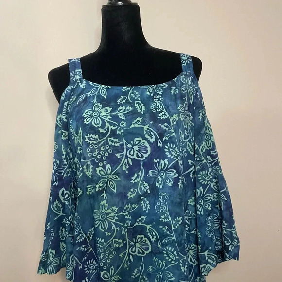 Soft Surroundings Green and Blue Floral Print Cold Shoulder Maxi Dress - Picture 2 of 15
